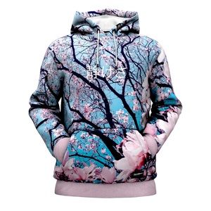 FreshHoods Cherry Blossom Embroidered Cotton Hoodie Sz M NWOT